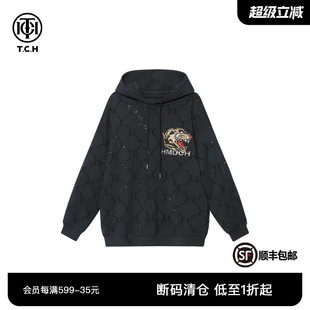 TCH轻奢潮牌春季 T69C126006 新款 连帽卫衣男烫钻套头帽衫