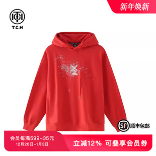 男女同款 帽衫 T69D12E6002 新款 TCH潮牌连帽卫衣刺绣烫钻冬季