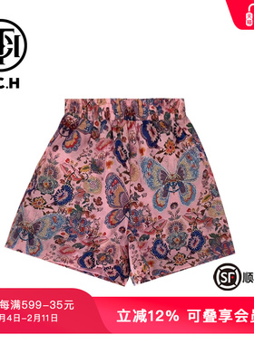 TCH潮牌新中式花色蝴蝶烫钻休闲短裤春秋新款T72B21E6032