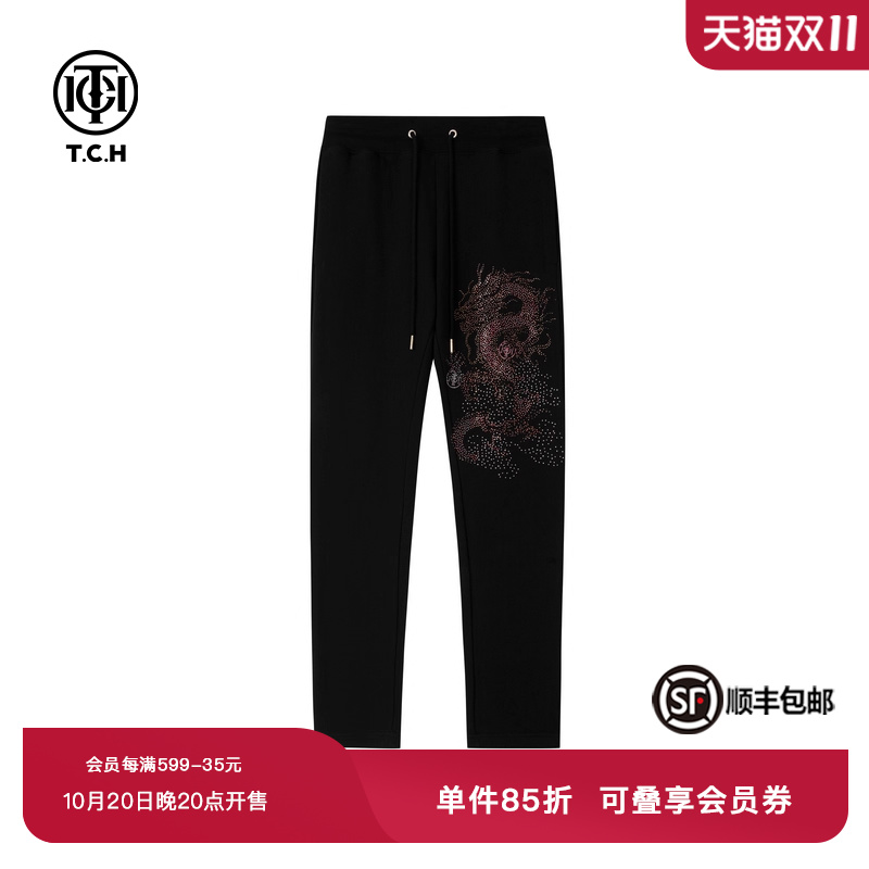 TCH英国轻奢潮牌休闲裤时尚烫钻卫裤宽松潮流百搭裤子T72C20B9001