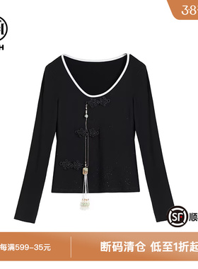 TCH潮牌新中式烫钻刺绣显瘦长袖T恤女夏季新款坠饰S72B088018