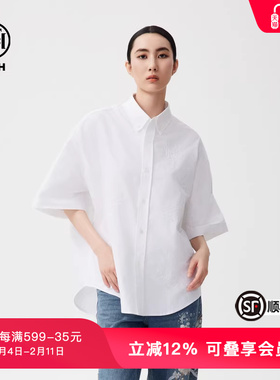 TCH春秋新款烫钻时尚休闲短袖衬衫上衣男女同款T72C136002