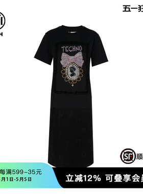 TCH私服烫钻小黑裙时尚休闲气质连衣裙女春秋新款T75C30B1001