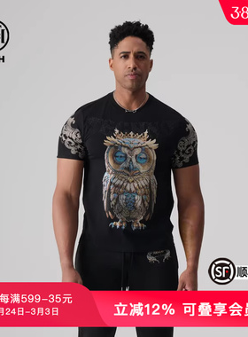 TCH夏季新款猫头鹰烫钻时尚潮流半袖T恤男女同款T72B106165
