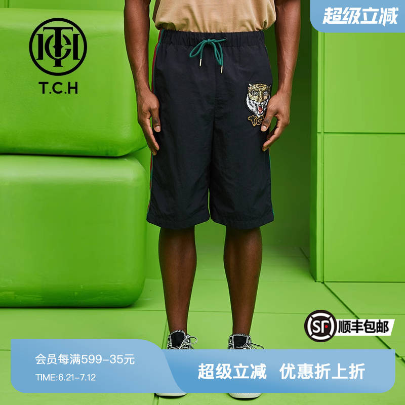 TCH轻奢潮牌大C休闲短裤烫钻虎头字母春夏新款T69A216056