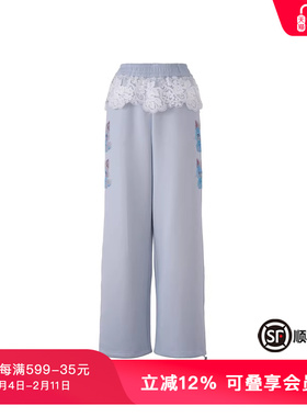 TCH私服烫钻工艺蓝色时尚百搭直筒休闲裤女T75A20E5079轻奢tch