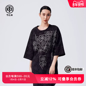 TCH潮牌休闲连衣裙夏落肩街头宽松T恤裙女春秋新款 T72C306068