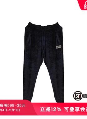 TCH春秋新款时髦百搭烫钻宽松字母丝绒黑色长裤T72A20E6020