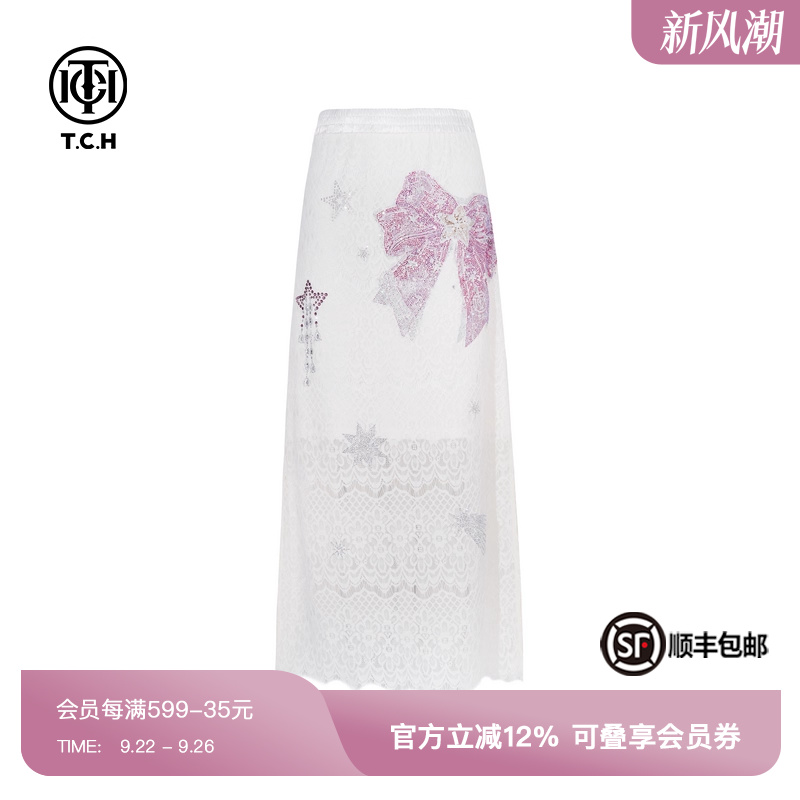 TCH私服时尚休闲百搭蝴蝶结烫钻蕾丝半身裙女春秋新款T75B22E5052