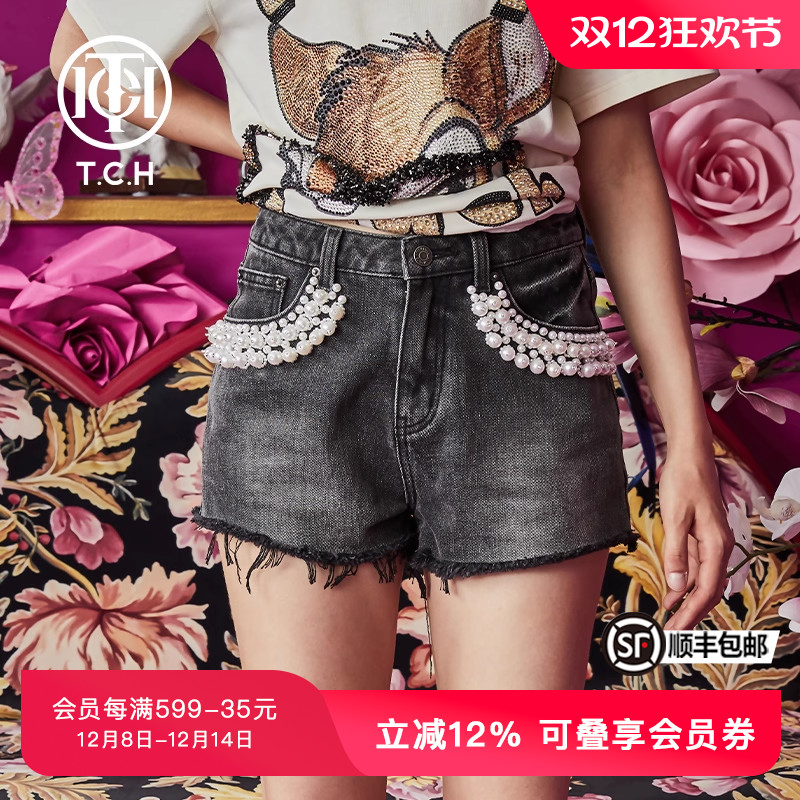 珍珠字母新款休闲牛仔短裤