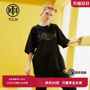 新款 TCH潮牌短袖 夏季 男女短袖 T69B106030 T恤烫钻字母双虎夏款