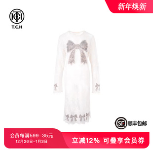 TCH现货私服烫钻工艺蝴蝶结时尚 百搭连衣裙女T75A30E5003