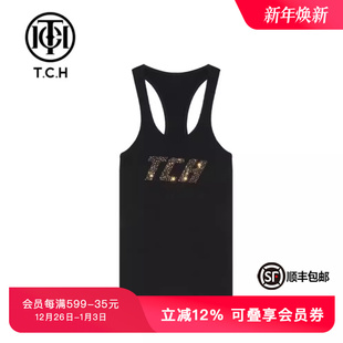 休闲百搭T66B03E6007 潮牌字母烫钻背心女时尚 TCH夏季 新款