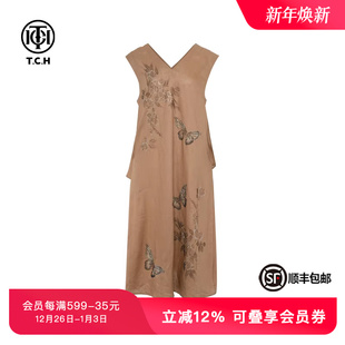 TCH私服烫钻亚麻设计感洋气慵懒宽松显瘦长款 连衣裙女T75B30E5178