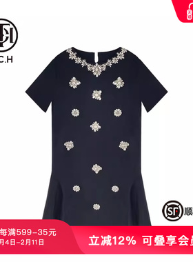 TCH潮牌新中式系列重工烫钻气质时尚黑色连衣裙T72B30E9070