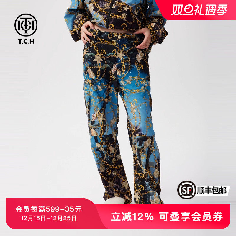 TCH时尚印花休闲裤男春秋新款美式潮流直筒长裤女T72C206001