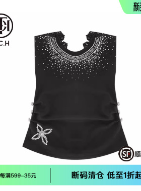 TCH潮牌新中式系列烫钻时尚黑色无袖T恤夏季新款T72B10E9076