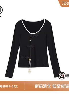 TCH潮牌新中式烫钻刺绣显瘦长袖T恤女夏季新款坠饰S72B088018