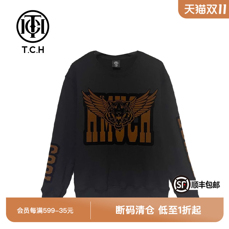 TCH潮牌卫衣咆哮翅膀虎头字母圆领衫T66C11B7386