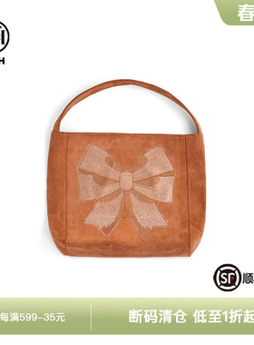 TCH私服蝴蝶结烫钻绒面复古老钱风手提包秋冬新款T72C40E5001