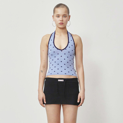 SCULPTOR 25年夏款辣妹外穿挂脖吊带小背心女夏季小众星星印花