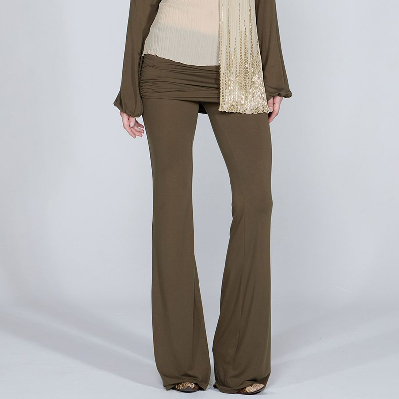 SCULPTOR 秋冬纯色低腰翻边包臀运动裤女士气质修身微喇叭裤子