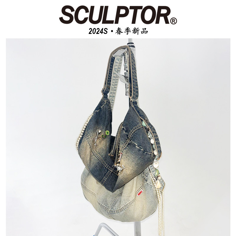 SCULPTOR 水洗牛仔行李包男女大容量旅行包大学生通勤包