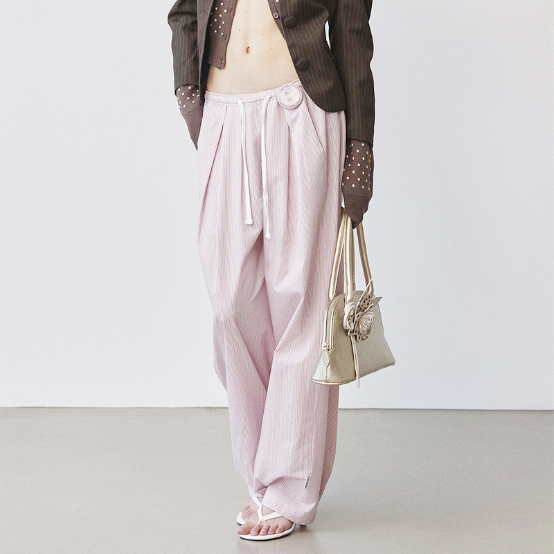 SCULPTOR韩国25年春款慵懒风条纹休闲裤女宽松显瘦百搭直筒长裤子