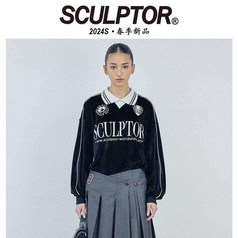 SCULPTOR 春秋经典校园风通勤字母丝绒卫衣长袖运动衫男女款