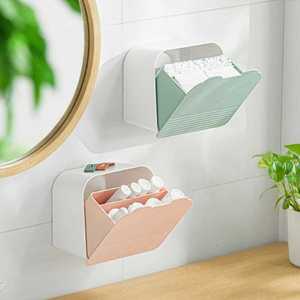 纳川创意塑料PS壁挂收纳盒棉签盒化妆棉盒翻盖防尘浴室粘贴整理