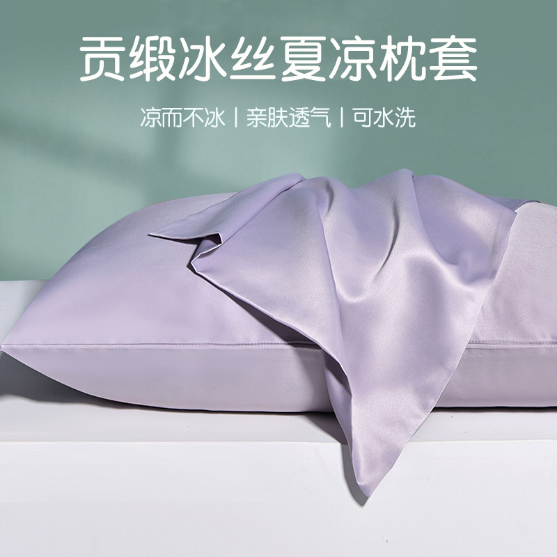 双面冰丝枕套一对装枕头套贡缎单件学生宿舍枕芯套48cmx74cm夏季2