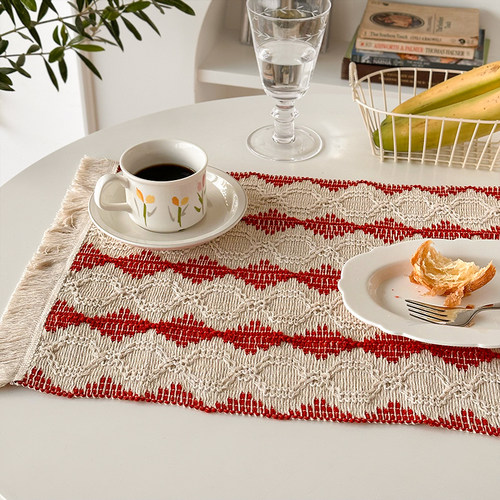 撞色流苏装饰餐垫复古高级隔热垫