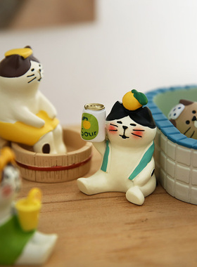 日式柚子可爱澡堂猫咪小摆件