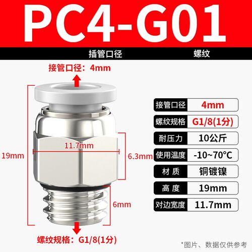 G螺纹PC8-02气动气管直通快速快插接头PL10-02弯头气缸接头SL4-M5