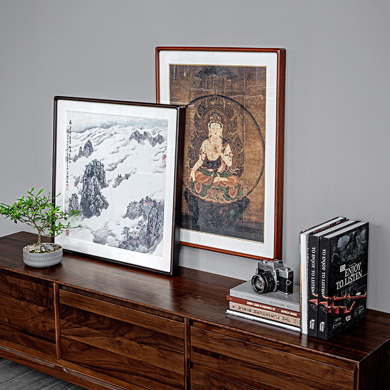 唐卡裱框国画装裱圆角实木相框摆台挂墙原木油榫卯画框手工定制
