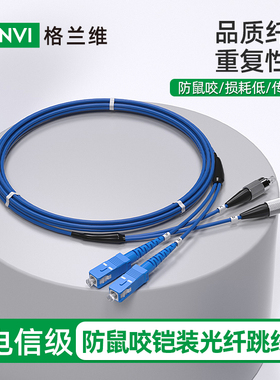 铠装跳线防鼠尾纤跳纤LC转SC-LC-FC-ST单模单芯双芯光纤线加铠抗拉防水光缆多模双芯光纤3m5米10米30米
