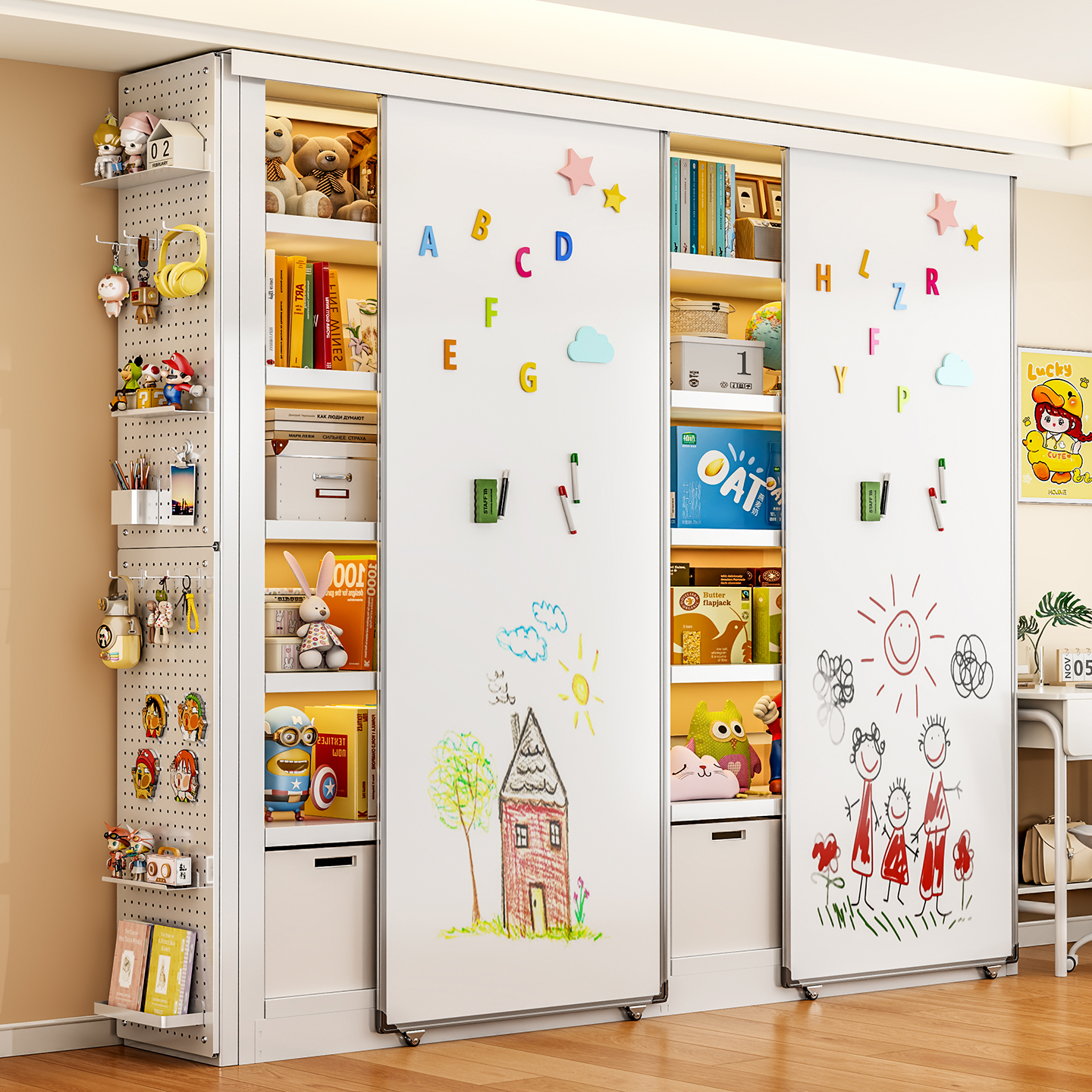 钢制图书馆书架磁吸白板门书柜