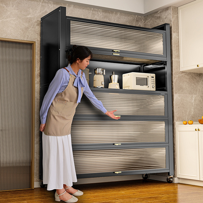 厨房带轮收纳柜可移动钢制储物柜防尘橱柜落地置物架大容量餐边柜