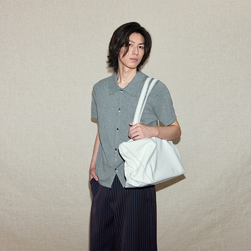 PIHO高级原创polo领针织短袖开衫男女设计感灰色显瘦短款休闲上衣