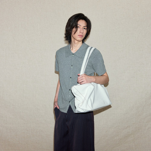 PIHO高级原创polo领针织短袖开衫男女设计感灰色显瘦短款休闲上衣