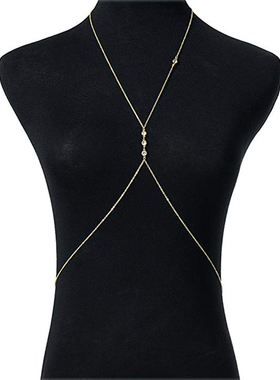 身体链 欧美闪钻比基尼链胸链bodychain 金色银色