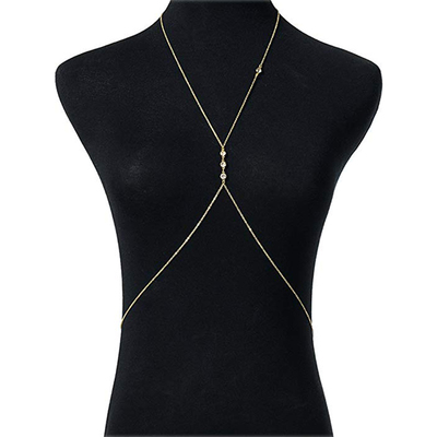 身体链 欧美闪钻比基尼链胸链bodychain 金色银色