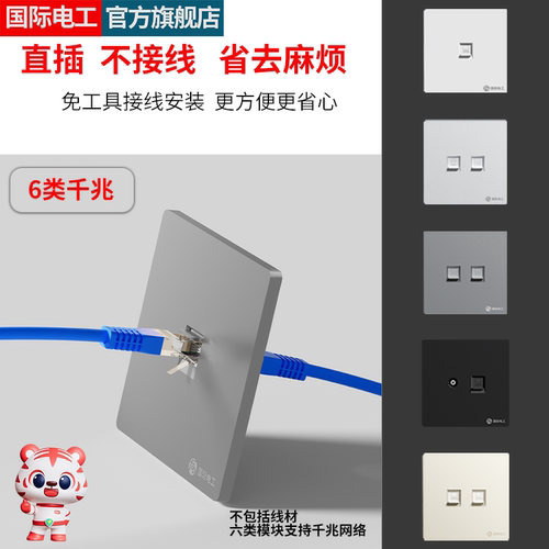 国际电工直通网络插座面板千兆