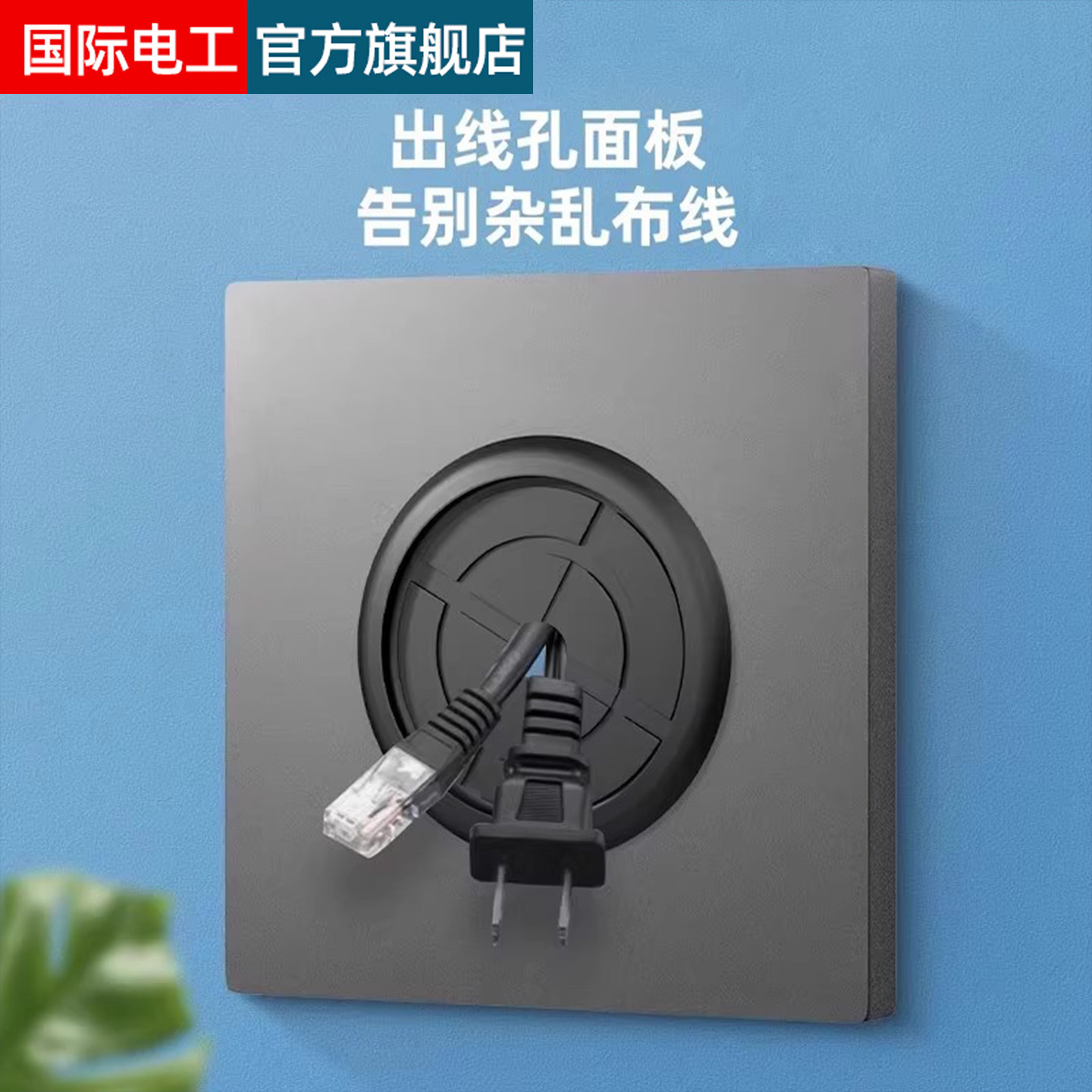 出线孔面板空白开关插座86型家用墙壁装饰白板电视网络穿孔面板