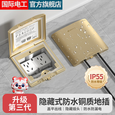全铜防水地插IP55防水等级120型隐藏式五孔网路电话隐形地板插座