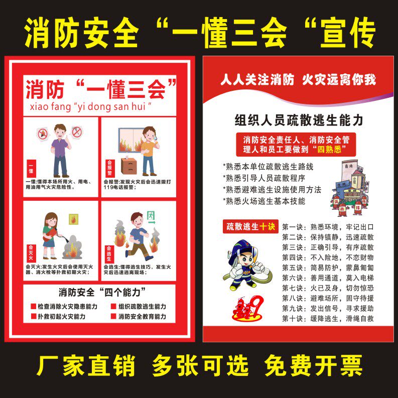 消防安全管理户外背胶挂图四个能力三提示工厂酒店应急知识海报板