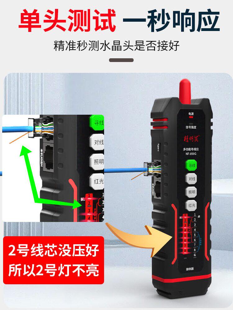 精明鼠NF-859GH红光网线寻线仪多功能网络测试仪光功率计光纤检测
