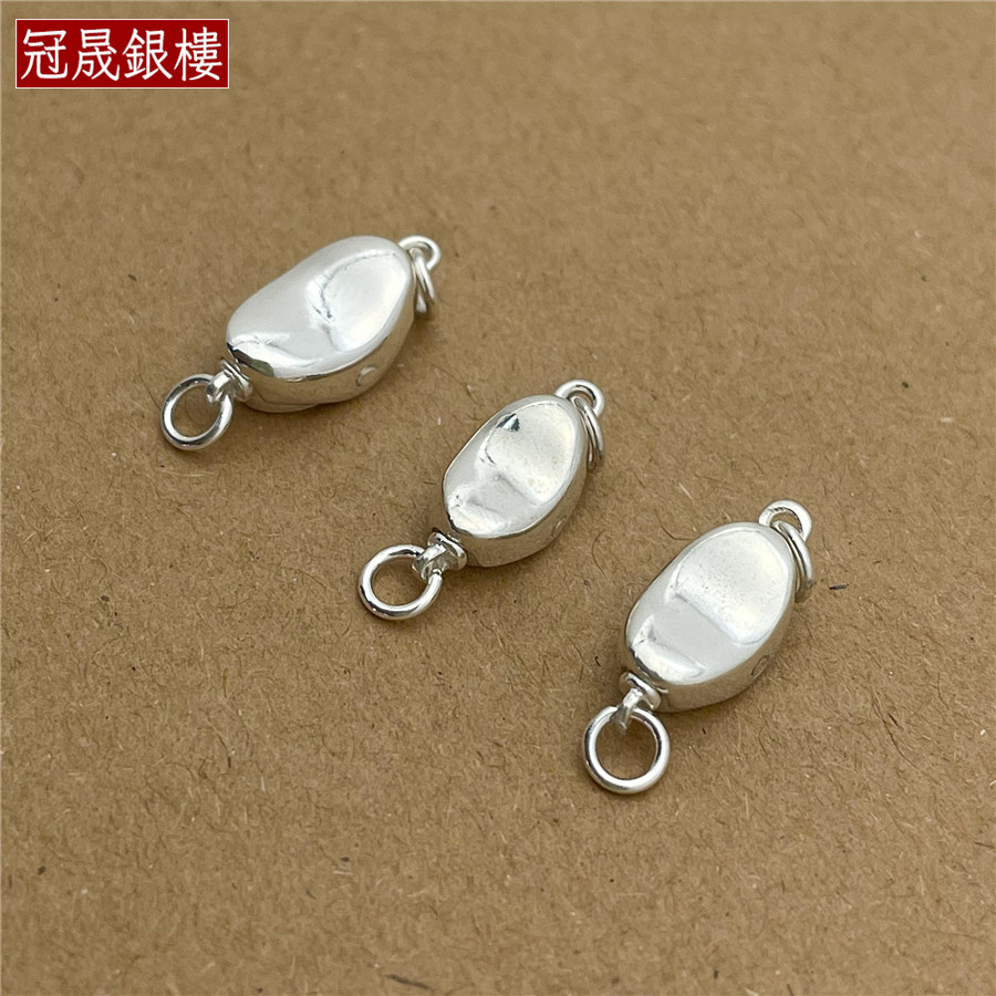 925纯银豌豆扣元宝扣插片扣头DIY配件材料穿珍珠手链项链连接扣子图片