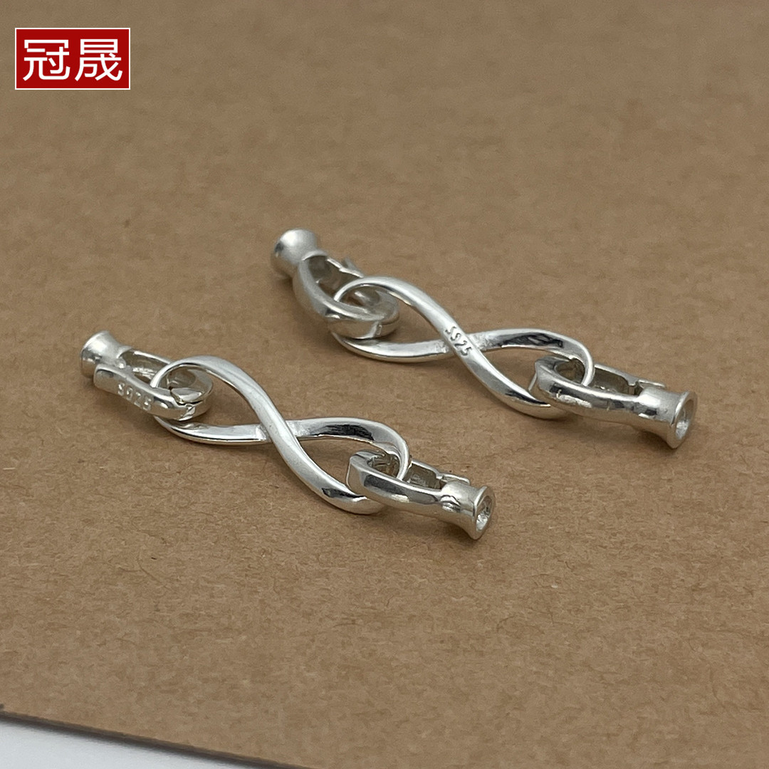 S925银光面8字形交叉环绕扣搭扣连接扣 项链手链珍珠扣饰品扣配件图片
