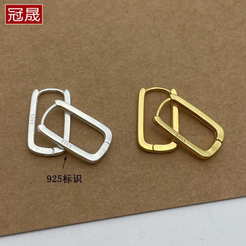 S925纯银加厚U形耳圈耳扣通体纯银方形耳环空托DIY平安扣耳饰配饰